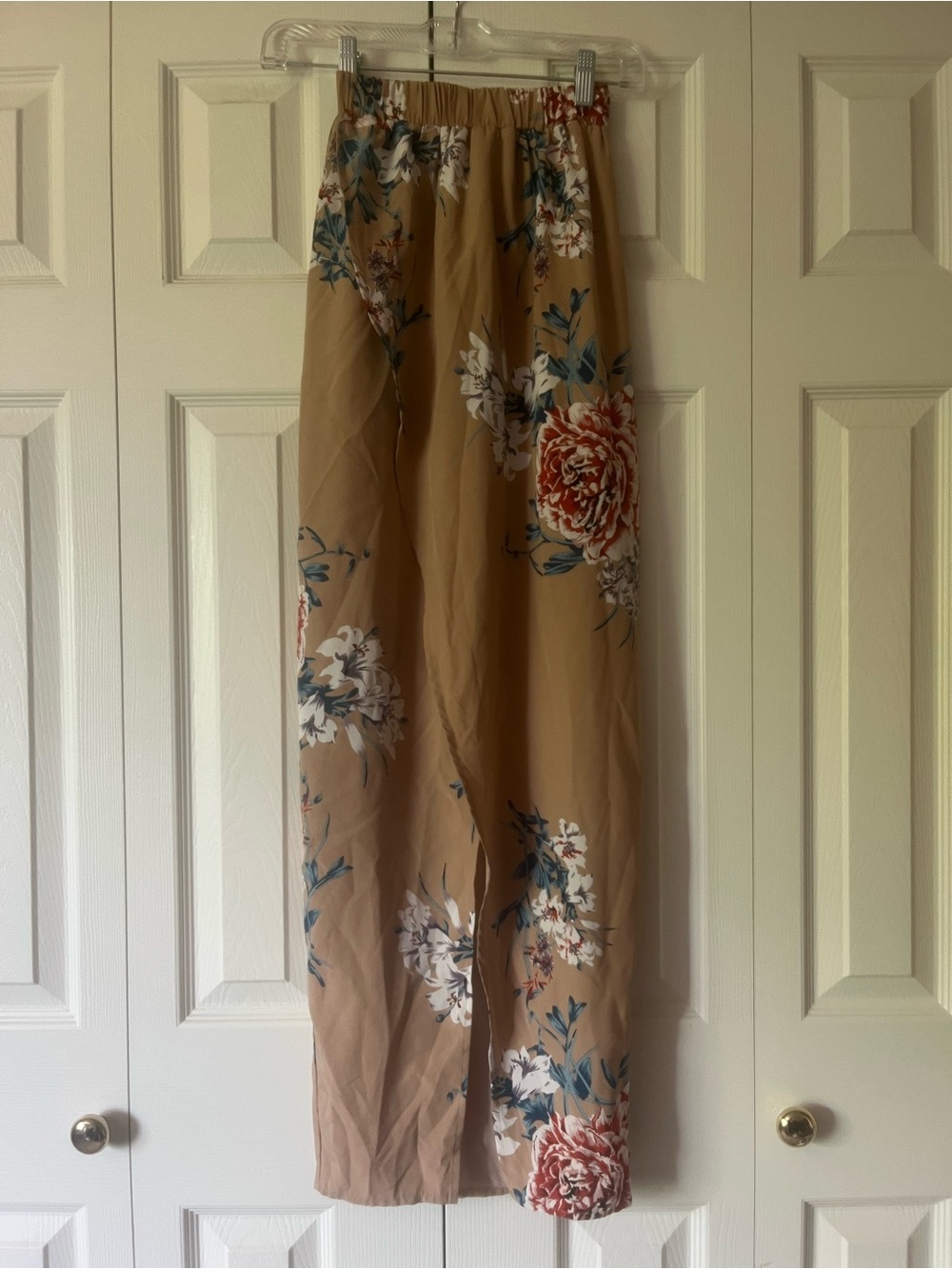 Showpo Tan Floral Maxi Skirt with High Slit